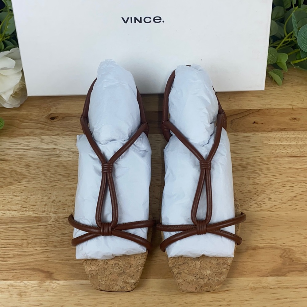 Vince Hazen Brown Leather Flat Sandal 7.5M